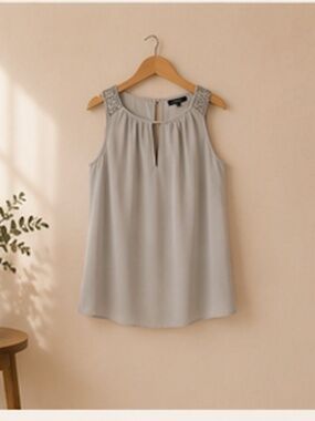 Vero Moda Gray Embellished Sleeveless Blouse XS Soft Minimalist Chiffon Top